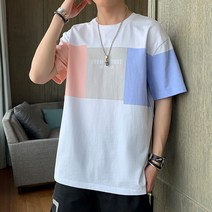 남성티셔츠반팔 상의 멜란 패치워크 트렌드 순면 코튼 여름옷 라운드넥 체구 530066022