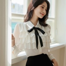 BLN291 리본 프릴 블라우스