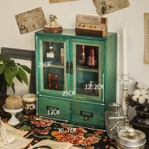 빈티지 예쁜 원목 수납장 좁은 공간 미니 진열장 정리장 가구, 그린 원목 수납장