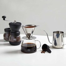 빈플러스 올인원 드립 세트 600ml + 세라믹 핸드밀 수동 커피 그라인더, 단일 색상(드립세트), 혼합색상(그라인더), 1세트