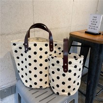도트 무늬 버킷백 땡땡이 에코백 소 대 사이즈