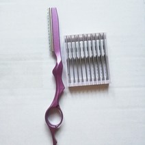 미용 이발사 가위 세트 스테인레스 10pcs 블레이드 1pcs 엷게하는 이발사 페더링 스타일리스트 손질 헤어 살롱 스틸 전문 도구, 74-4핑크