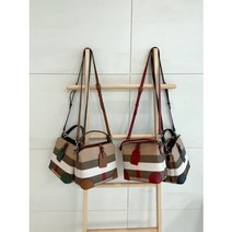 고급 가죽 콤비 체크 수술 장식 토트백 크로스백 가방