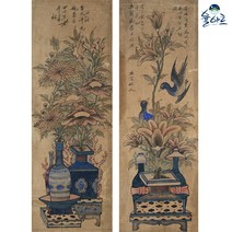 기명화조도 2폭 병풍 1 민화 도안 본그림 민화그리기 공모전 취미 원데이클래스 컬러링 본, 기명화조도 2폭 병풍(2), 고급 닥순지, 원본(추천)