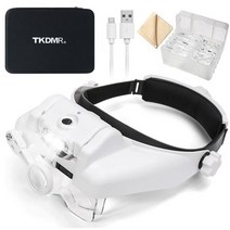 쌍안경 고배율TKDMR USB Rechargeabl 헤드 장착 된 쌍안경 안경 돋보기 3LED 조명 헤드 밴드 돋보기 읽기, 10 FDJ034-X