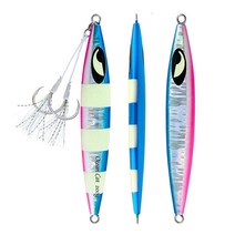 OCEAN CAT 납 금속 플랫 슬로우 폴 피치 낚시 지그 루어 싱킹 수직 지깅 미끼 5개 바닷물 낚시용 나비 후크 포함 (각 색상 1개(5개) 80g), Blue&Silver