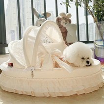 애견침대 강아지 고양이 침대 반려동물 애완동물 사계절 공주, L 65x55cm, 베이지(완전 분리 및 빨 수 있는 수출 품질)