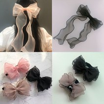 [끼리몰] 오간자 쉬폰 리본 바나나핀 머리핀 헤어악세사리 샤랄라 집게핀 골프 셀프웨딩 여신미 고급미