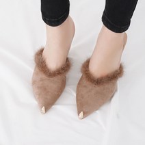 [슈플랜] 스웨이드 천연 담비털 퍼 트리밍 스틸레토 뮬 슬리퍼 힐 미들힐 구두 8cm 3color C-A587