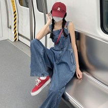 샤이닝포인츠 여자 루즈핏 포켓 데님 멜빵바지 여성 점프수트 청바지