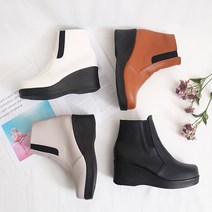 런슈즈 (국내제작) 여성 가보시 웨지 통굽힐 첼시 밴드 지퍼 앵클부츠 7cm