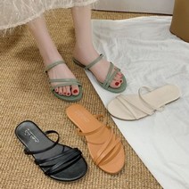 여성 여름 슬리퍼 스트랩 샌들 외출 휴가 슬리퍼 4색