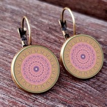 불교 부처님 오신날 2023 차크라 유리 돔 카보숑 페인트 기하학적 귀걸이 블루 및 화이트 도자기 펜던트 스터드, F1116+metal 색상silver