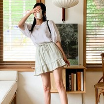 바보사랑 여성 라운드넥 린넨 퍼프 반팔 블라우스 .디작소