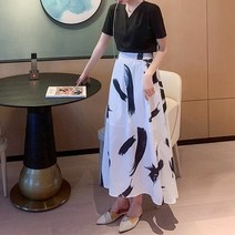 잇츠스타일 투피스느낌 브이넥 붓글씨 동양화 롱 원피스