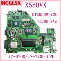 노트북메인보드 ASUS X550VX i7-6700/i7-7700 CPU GTX950M/2G 4G/8G RAM 노트북 메인 보드 FX50V K550VX X550VXK X550V 마, [01] I7-6700  4G RAM