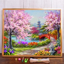 보석십자수 창업 도구 풍경 벚꽃 나무 사전 인쇄 크로스 스티치 자수 전체 키트 수공예 뜨개질 취미 재봉, HMA70930_40x50cm_11CT 실크 스레드