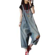 라오농 캐주얼 빈티지 패치 데님 멜빵녀 여름 샵 트렌드 빅사이즈 살코트 팬츠+d2506LL