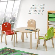 토리 원목 유아 신형의자 원형 책상세트 2-7세, 유아 원형 내추럴 책상 / 신형의자 내추럴 2개