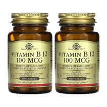 [1+1] Solgar 솔가 비타민 B12 100 mcg 100정 시아노코발라민 칼슘 Vitamin B12 비타민B 수용성비타민 솔땡 고약사 약들약 2개, 100개