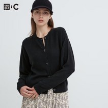 유니클로 캐시미어 크루넥 숏 가디건 긴소매 블랙 여성 간절기