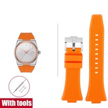 워치스트랩 호환 Tissot PRX Powermatic용 고무 스트랩 스테인리스 스틸 버클 퀵릴리즈 남성용 실리콘 교체 시계 밴드 T137.407/410 12mm, 4.Orange silver - 12mm
