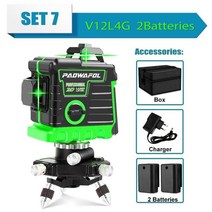 다기능레이저수평기 광파기 12 라인 3d 녹색 셀프 링 360도 12 배터리 수평 및 수직 십자선 녹색 라인, set7 2배터리