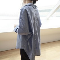 더블엠 여성 백리스 단추 셔츠 뒷단추 포인트 롱 카라남방