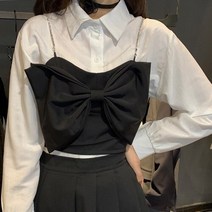 패션블라우스셔츠 Onalippa 스위트 쿨 드레스 여성 2022 봄 보우 타이 슬링 모든 경기 기질 하이 3594680499