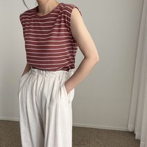 에이치스 데일리로 좋은 넓은 민소매 스트라이프 단가라 나시티