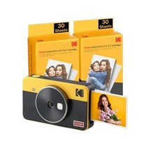 코닥 Mini Shot 2 Retro 4PASS 2-in-1 인스턴트 카메라 및 포토 프린터(2.1x3.4인치) + 68매 번들 노란색, Printer + 68 Sheets, Yellow