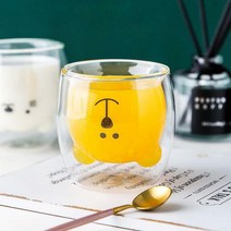 캐릭터 유리컵 유리잔 곰 홈카페, 제품선택:동물 이중 유리컵(곰), 단품