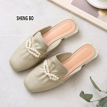 SHENGBO여름 슬리퍼 여자 캐주얼에 단화 슬립온 보따리 반슬리퍼