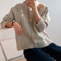 럭셔리 메탈 버클 니트 스웨터 라운드넥 가디건 2색 꽈배기