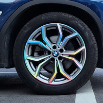 [데코] BMW X3 홀로그램 휠스티커 19인치 휠마스크 카본 휠커버 스크래치방지 휠가드 필름, BMW X3 19인치 휠, 19인치_헤어라인블랙