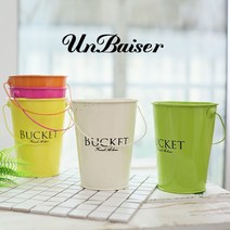 UNBAISER 북유럽 철제 꽃통 휴대용 작은 철통 수납통 양철통 아이디어 장식 꽃꽂이 테이블 수납통, 레몬옐로우+핑크