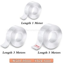 초강력 금속 철 신발 타이어 방수 접착제 203050mm 너비 양면 테이프 투명 재사용 가능한 나노 테이프 강한 스티커 자동차 장식 주방 욕실, 1.18인치(30mm) 폭, 1mm, 39.37인치(1미터)