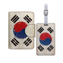 태극기 잠금고리 여권케이스+가죽네임택 세트