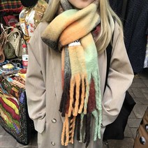 SJW 여성 체크 수술 머플러 배색 롱 목도리 숄 소프트터치 겨울 심플 코디 4컬러