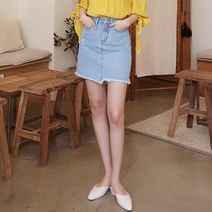 플레이팝 여성용 블루 언발란스 밑단 헤짐 빈티지 데일리 데님 미니 스커트
