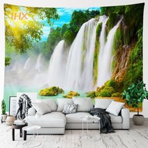 셀프 도배 벽지 단열 부분 실크 붙이는 수입 폭포 숲 태피스트리 벽걸이 방 장식 자연 풍경 나무 큰, 04 IHX69-4_02 S-150cmX100cm