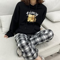 더매드문 프렌즈베어 전사나염 오버핏 더블코튼 후드