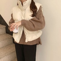 허리 밴딩 셔링 패딩 조끼