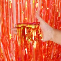여름비즈발 비즈커튼 실커튼 2 팩 윤기 나는 무지개 빛깔의 프린지 호일 커튼 파티 용품 신부 샤워 배경 웨딩 생일 사진 부스, Transparent orange+1X2M