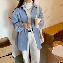 Baiwife 코듀로이 긴팔 와이드 셔츠 여성복 디자인 감각