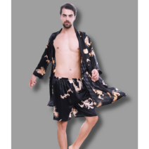 샤워가운 오버사이즈 실크 잠옷 남자얇은스타일 여름아이스사 홈웨어 특대사이즈 빅맨 패기있는느낌 용포, T02-180(XXL), C02-와인색 반바지 × T02-180(XXL) × T