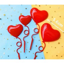 하트토퍼(4개1세트) 생일케이크 데코픽, 레드