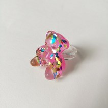 글루링 접착제링 Losr 레이디 2021 여성용 반지 투명 아크릴 무성 귀여운 곰 파티 여행 쥬얼리 틈새, 05 red