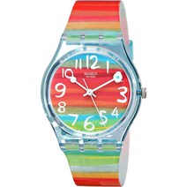 Swatch 남녀공용 쿼츠 플라스틱 스트랩 레드 캐주얼 손목 시계