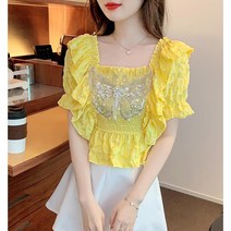 상의 여름 셔츠 여성 인플루언서 루즈 리본 프릴 캐주얼 슬림핏 상의